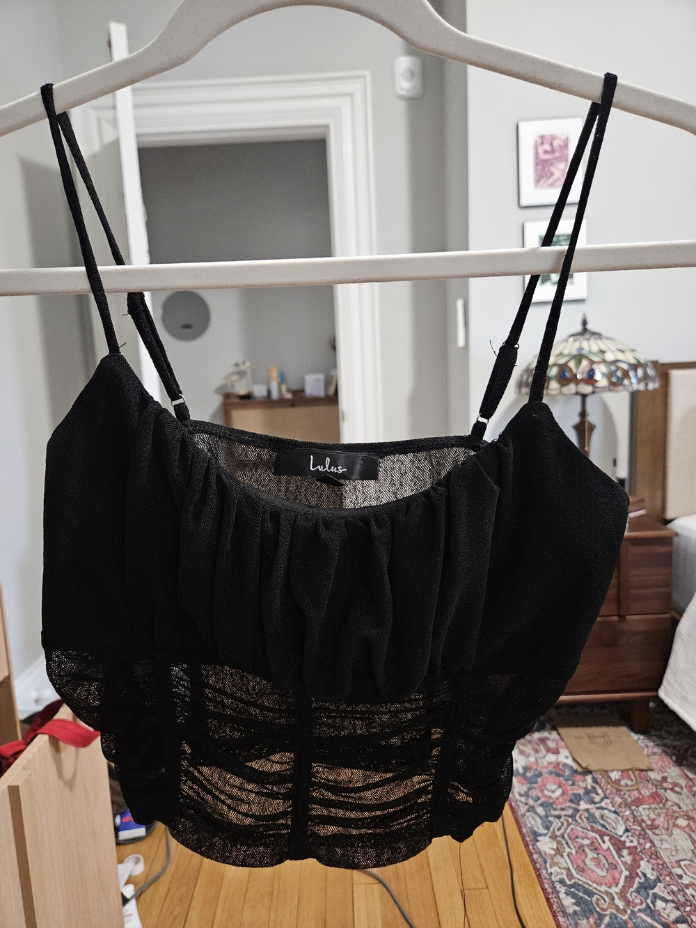 Lulu's Black Ruched Lace Crop Top